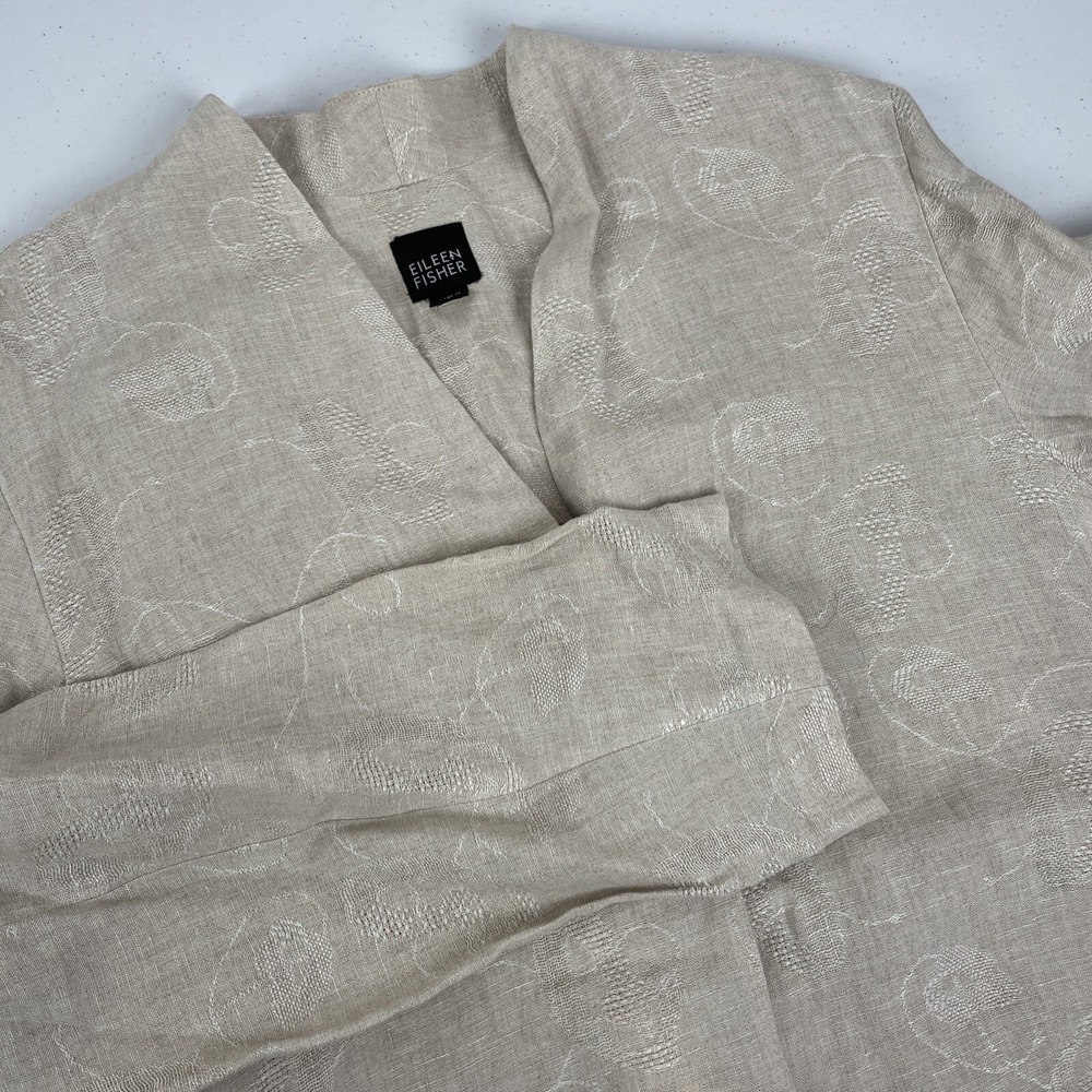 Eileen‎ Fisher Jacket Women's Size Large Linen Long Jaquard Floral Comfort